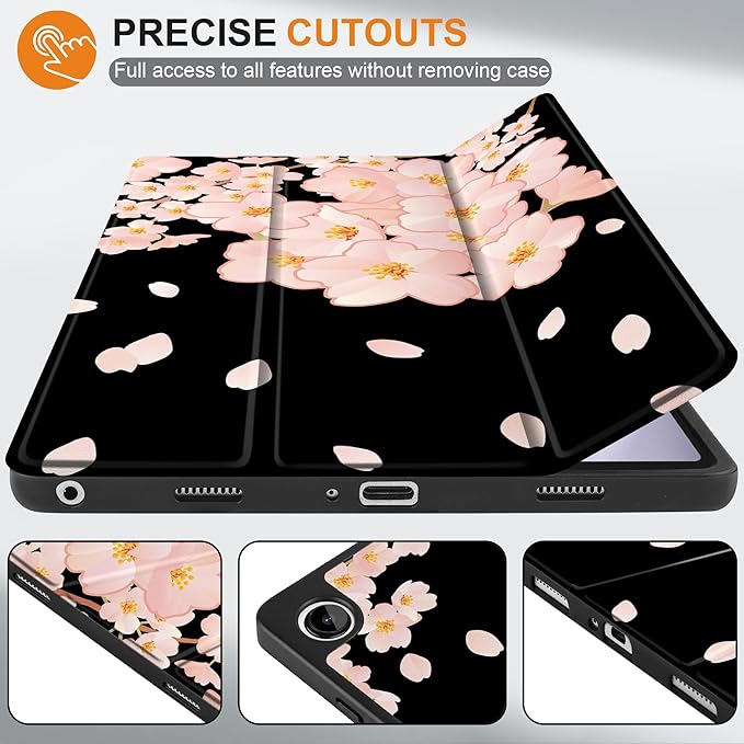 MEEgoodo Case for Samsung Galaxy Tab A9 Plus 11 inch Cover 2024 2023 with S Pen Holder,A9+ Smart Tablet Cases with Leather Trifold Stand+Soft TPU Back Shell+Smart Auto Wake/Sleep,Beautiful Cherry Tree