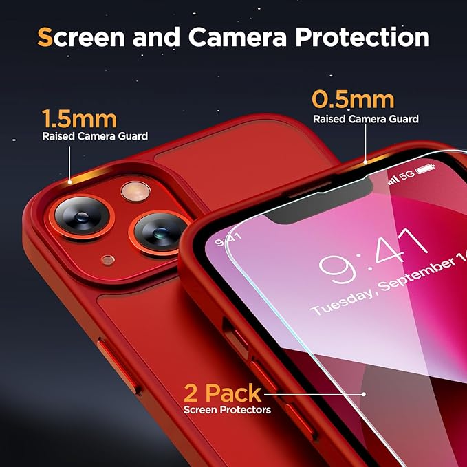Miracase Magnetic for iPhone 14 Plus Case 6.7 inch (Compatible with MagSafe)（with 2X Screen Protectors） Military-Grade Protection, Anti-Fingerprint Translucent Matte Phone Case Cover, Red