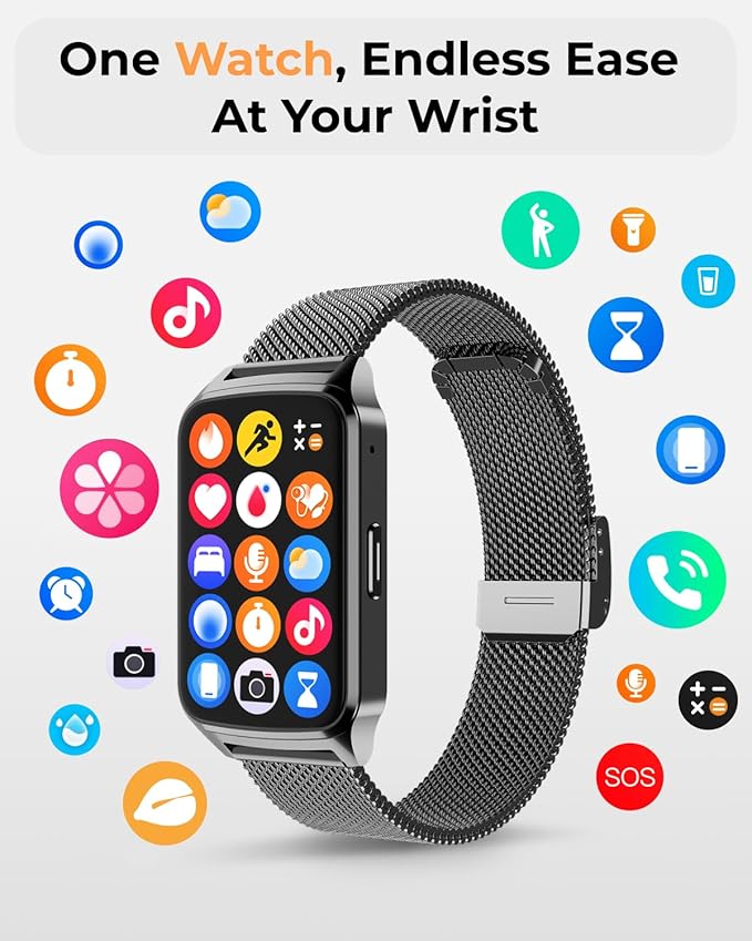 Fitness Tracker Watch for Women Men, Step Counter Work For iPhone and Android, IP68 Waterproof, Activity Track with Calorie, Sleep Monitor, 110+ Sports Modes Pedometer Smart Smartwatch (Black, 1.57)