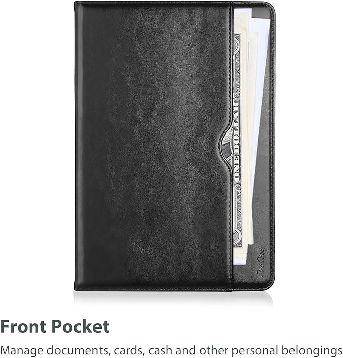 ProCase for Galaxy Tab S6 Lite 10.4 Inch 2024/2022/2020 with S Pen Holder; Premium PU Leather Folio Business Stand Cover with Hand Strap; Pencil Holder; Front Pocket -Black