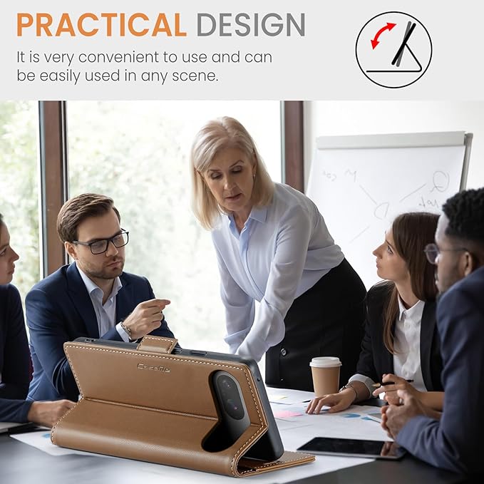 for Google Pixel 9/9 Pro Case, Premium PU Leather Wallet Case Flip Cover with [RFID Blocking][Card Holder][Stand Function] Shockproof Protective for Google 9/9 Pro, Brown