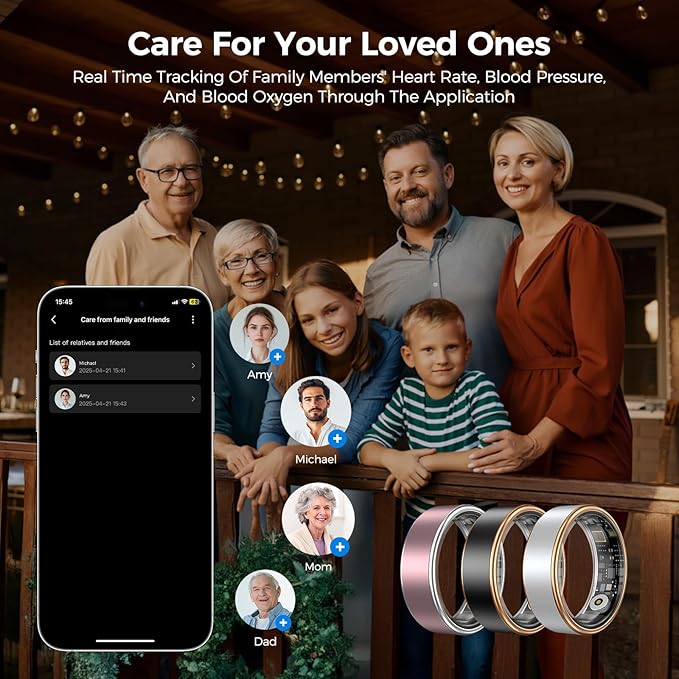 UniJethrou Smart Ring for Women Men, Health Fitness Tracker, IP68 Waterproof, Long Lasting Batteries Sleep Ring with Charging Case and Protector, Remote Photography, No App Fees (Black, 7#)