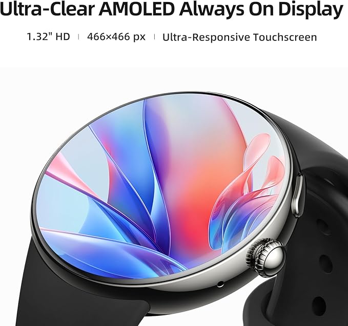 Parsonver AMOLED Smart Watch for Men Women, Always-On Display Fitness Tracker, Answer/Make Calls, 2 Quick-Release Bands, Heart Rate Sleep Monitor, 120+ Sports Modes Pedometer for Android iPhone, Black