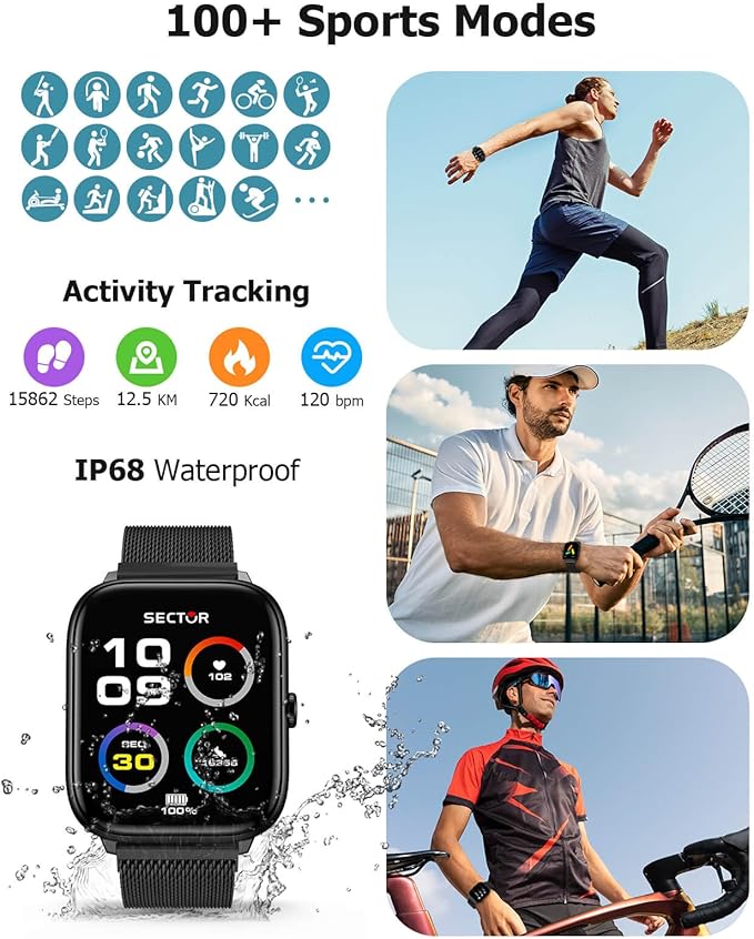 Smart Watch for Men with Blood Pressure Monitor, 2.06" AMOLED Always-On Display, IP68 Waterproof Fitness Tracker, 118 Sports Modes, Heart Rate/SpO2/Sleep Monitor, Compatible with Android iPhone