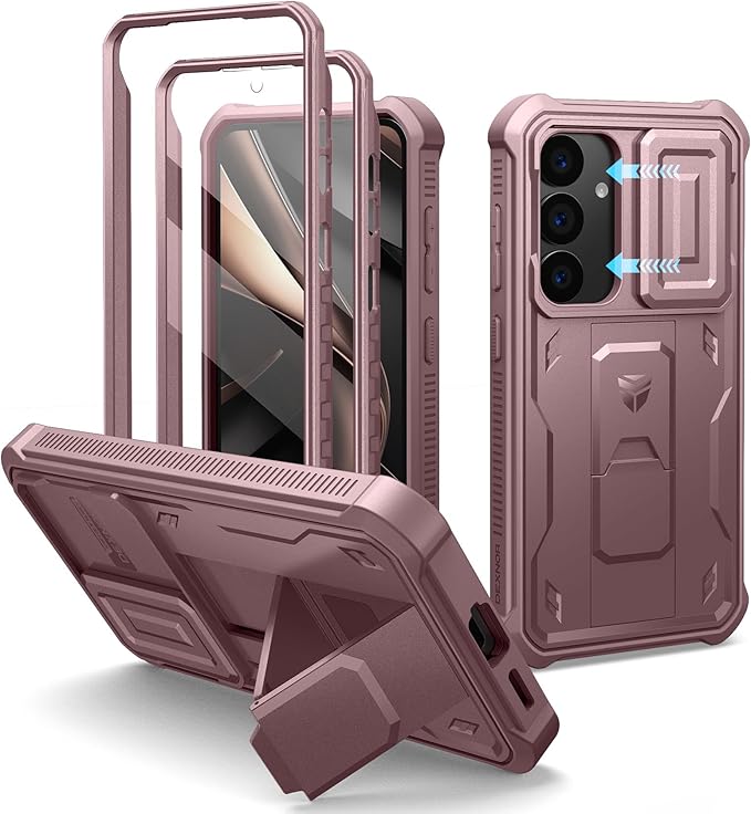 Dexnor for Samsung Galaxy S25 Case with Built-in Slide Camera Cover & Screen Protector & Kickstand,Heavy-Duty Shockproof Rugged Case Full-Body Bumper Protective Cover for Galaxy S25(2025),Peony Pink