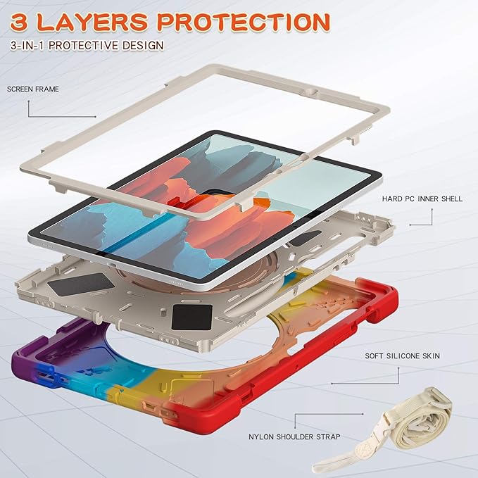 360 Rotation Portable Case for Galaxy Tab S8 11/'' / S7 11 inch with S Pen Holder Rugged Rotating Stand Hand Strap Shoulder Carrying Outdoor Cover (Colourful Red)