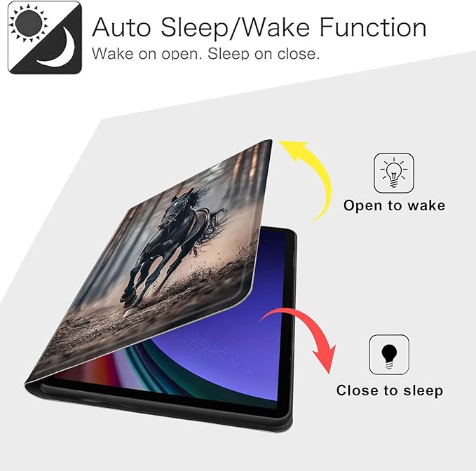 Case for Samsung Galaxy Tab S10 FE/ S9 FE 5G 10.9 Inch/Tab S9 11 Inch, Slim PU Leather Stand Cover with Auto Wake/Sleep, Multi-Angle Viewing & Shockproof, Black Horse