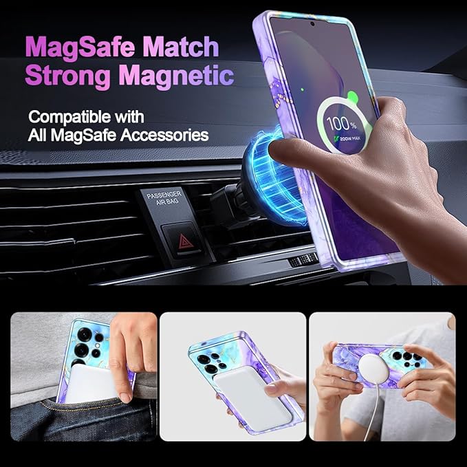 Casetego for Galaxy S25 Ultra Case,Compatible with MagSafe,[Military Grade Drop Test] Full Body Protection Slim Shockproof Rugged Marble Women Case for Samsung Galaxy S25 Ultra 6.9 inch,Cobalt Violet