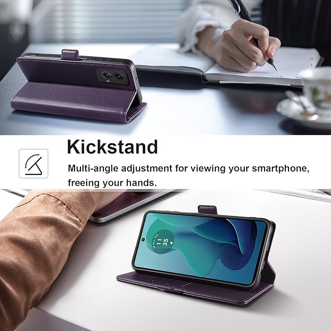 Wallet Flip Case for Moto G 5G (2024) - [RFID Blocking] Luxury PU Leather Card Holder Magnetic Phone Cover with Kickstand,Shockproof Protective Case,Purple