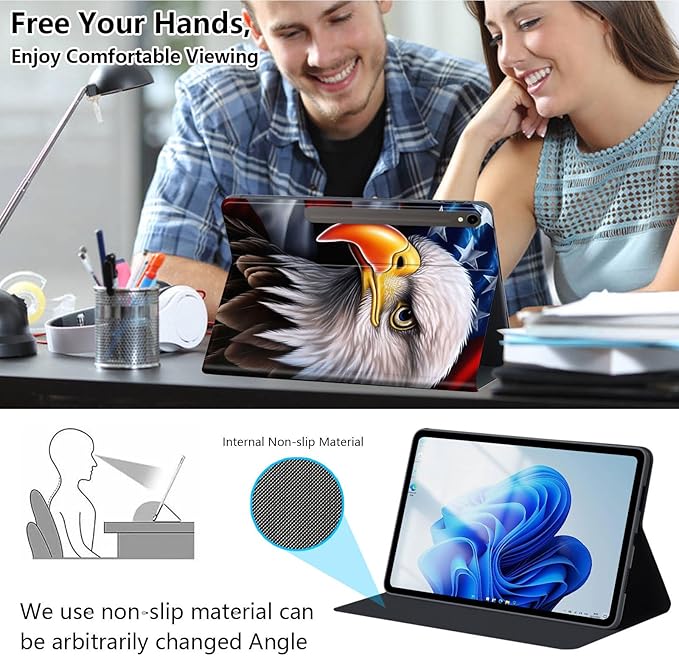 Slim Case for Samsung Galaxy Tab S10 FE / S9 FE 5G 10.9" & Tab S9 11", PU Leather Protective Cover, Multi-Angle Stand, Auto Sleep/Wake, Eagle