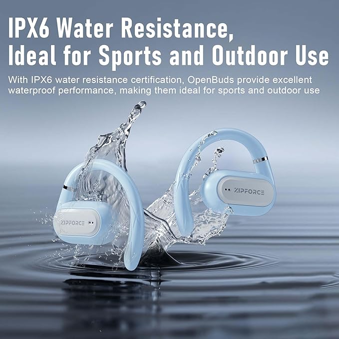 ZIPFORCE True Wireless Earbuds, Open-Ear Bluetooth 5.3 Headphones 4-Mics ENC Clear Call, OWS Bluetooth Earbuds Touch Control, IPX6 Waterproof TWS, Light-Weight Earphones
