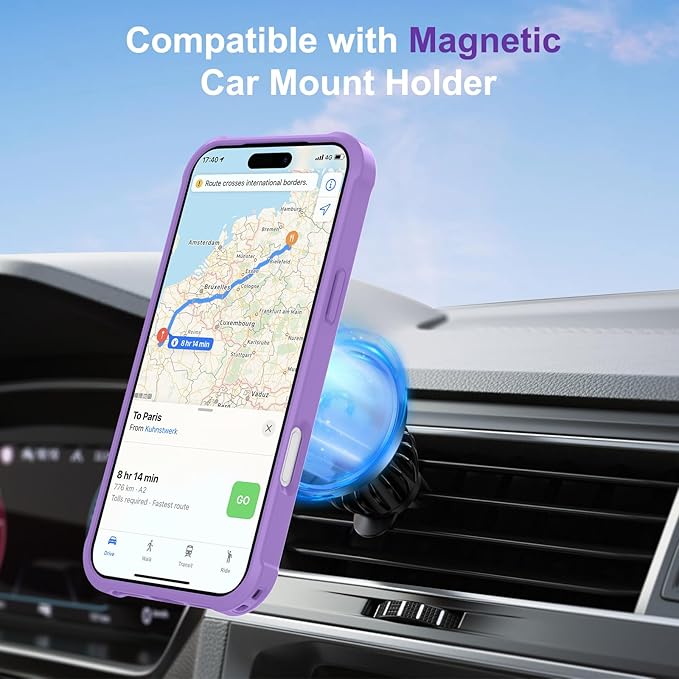 Compatible with iPhone 17 Pro Case with Invisible Magnetic Ring Stand [Compatible with Magnetic] [Military Drop Protection] Shockproof Slim Hard Back Soft Edge Case 6.3 Inch, Purple