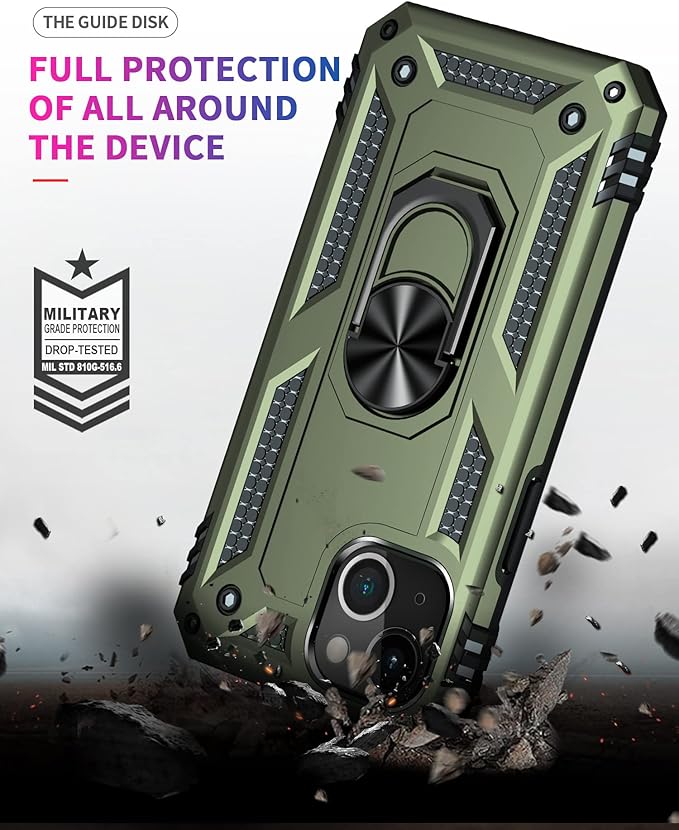 ADDIT Phone Case for iPhone 14 Plus Case,with Kickstand Ring,Adjustable Stand,Military Grade,Heavy Duty Protection,Shockproof,Anti-Fingerprint,Support Magnet Car Mount,ArmyGreen
