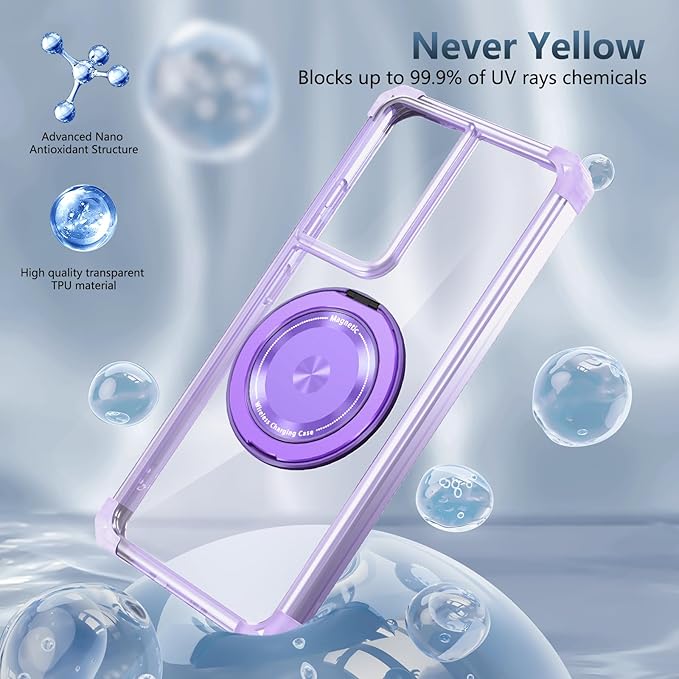 for Samsung Galaxy S21 Ultra Case Compatible with MagSafe Magnetic,with Screen Protector,with Kickstand Ring Military Grade Drop Heavy Duty Protection Shockproof for S21Ultra Phone Case Purple