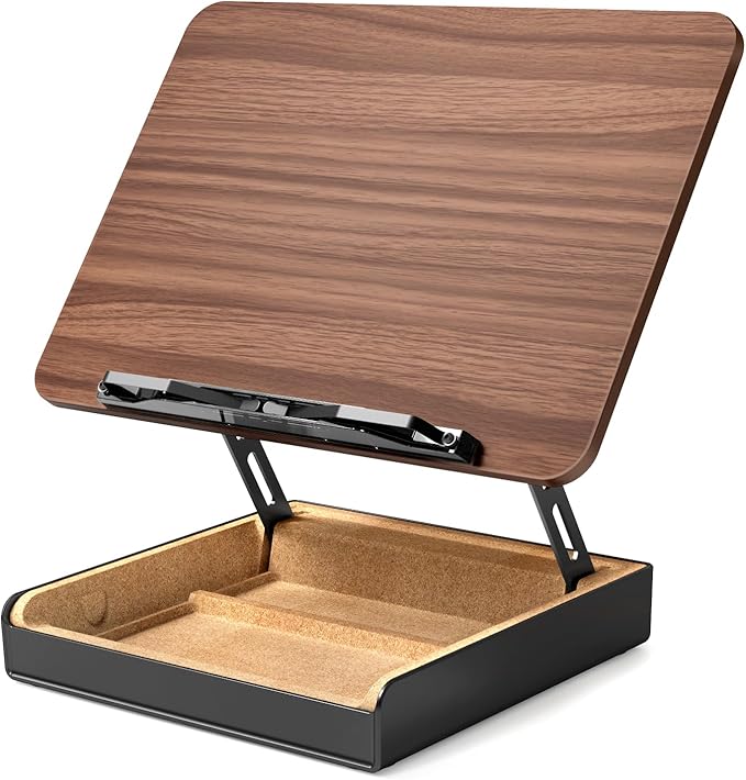 Book Stand with Storage, Book Holder for Reading Hands Free, Wooden Cookbook Stand for Kitchen Counter, Adjustable Reading Stand for Desk, Recipe Stand, Book Prop for Book Lovers