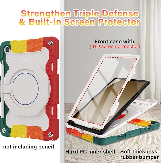 ROISKIN Case for Galaxy Tab A9 Plus 5G/ A9+ 11 Inch with HD Screen Protector & Shoulder Strap,Heavy Duty Military Case for Samsung Galaxy A9 Plus SM-X210/X216/X218 - Rotating Stand for Kids