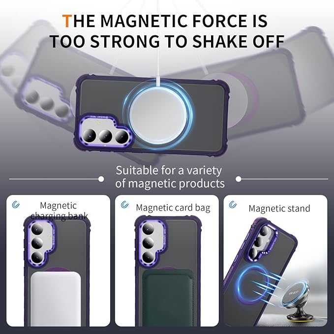 Magnetic for Samsung Galaxy S25 Case/S24 Case Purple Fit for MagSafe Military-Grade Shockproof Protection Adjustable Kickstand Slim Matte Anti-Fingerprint Cover Men Women
