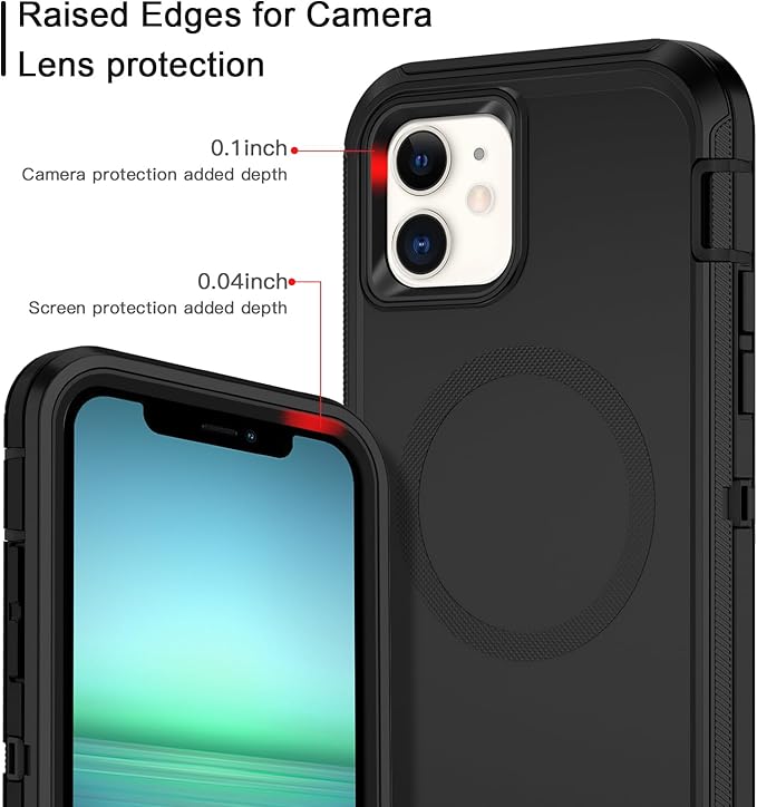 for iPhone 12 Case,iPhone 12 Pro Case [Compatible with MagSafe] Shockproof 3-Layer Full Body Protection Rugged Heavy Duty Cover for Apple iPhone 12/12 Pro 6.1",Black