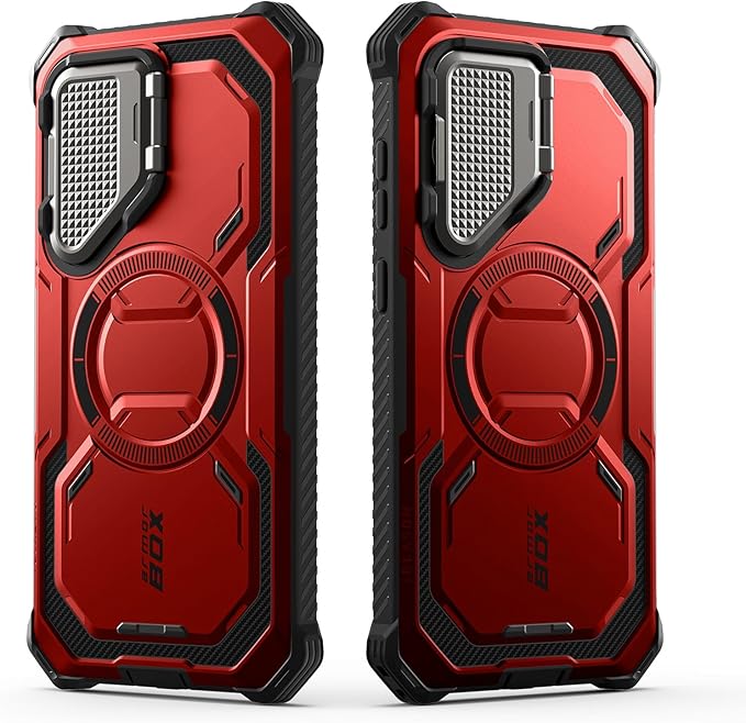 i-Blason for Samsung Galaxy S25 Case with Camera Cover Stand [MagSafe Compatible] [Built-in Screen Protector] Full-Body Military-Grade Protection Rugged Magnetic Phone Case for S25 6.2'', Red