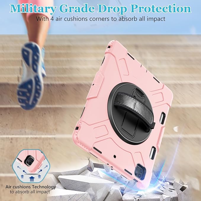 Case for iPad Pro 12.9 2022/2021/ 2020/2018: Cover for iPad Pro 12.9 6th/ 5th/ 4th/ 3rd Generation with Screen Protector- Stand- Pencil Holder- Handle- Shoulder Strap Pink