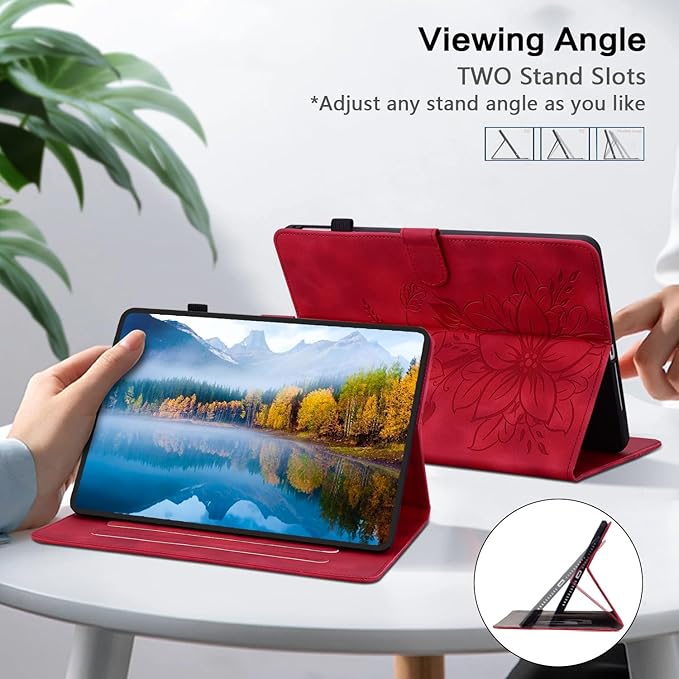 Premium PU Leather Case with Pen Holder for Samsung Galaxy Tab A9 8.7 Inch SM-X110/X115/X117, Magnetic Clasp Stand, Red