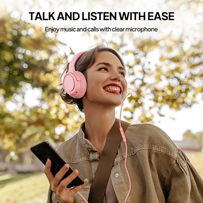 Wired Over-Ear Headphones with USB C Connector, Hi-Fi Stereo Sound, Noise-Isolating Ear Cups, Comfortable Fit for USB C Devices (No Bag, Pink)