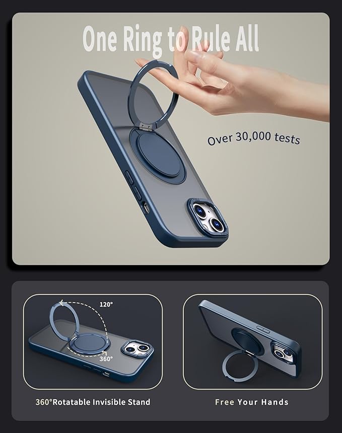 Magnetic Stand Case for iPhone 13/14 [with 2 Tempered Glass Film] [360° Rotation Magnetic Stand] [Compatible with Magsafe] Military-Grade Drop Protection Case, Blue