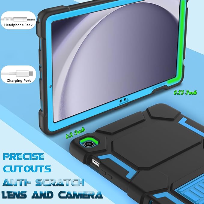 Case for Samsung Galaxy Tab A9+/A9 Plus 11 Inch (2024), Heavy Duty Rugged Shockproof 3-Layers Protective Case with Kickstand for SM-X210/X216/X218, Black+SkyBlue