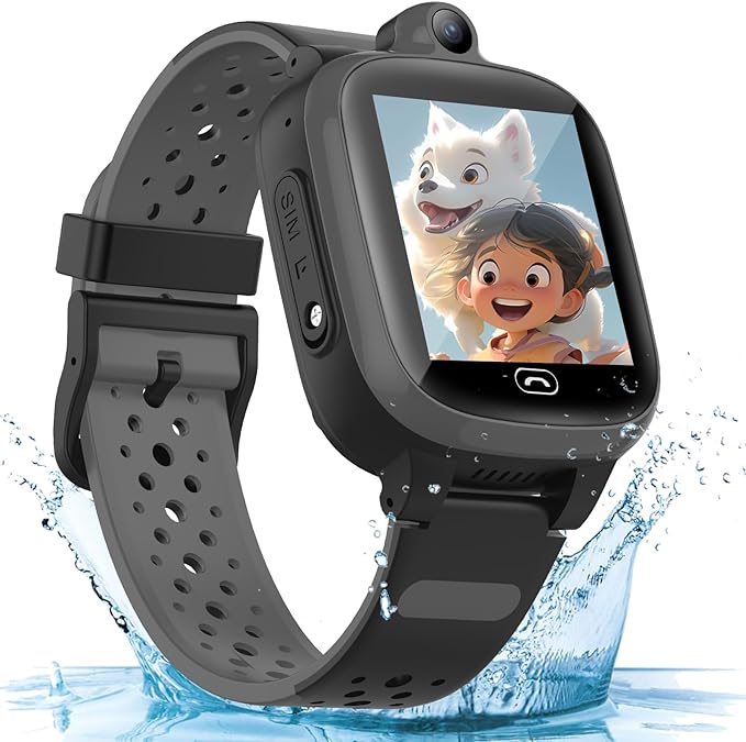 Kids Elderly 4G GPS Smart Watch Global Version Waterproof Real-Time Tracking Phone Video Call and Text SOS Emergency Alarm Voice Message Camera Geo-Fence Pedometer Anti-Lost GPS Tracker Birthday