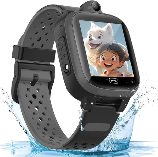Kids Elderly 4G GPS Smart Watch Global Version Waterproof Real-Time Tracking Phone Video Call and Text SOS Emergency Alarm Voice Message Camera Geo-Fence Pedometer Anti-Lost GPS Tracker Birthday