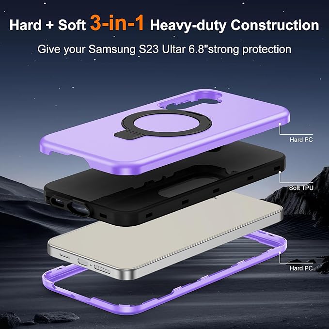 Designed for Samsung Galaxy S23 Plus Case with Magnetic Ring Stand [Compatible with Mag-Safe][Military Grade Drop Protection][Build in Kickstand] S23 Plus Phone Case 6.6",Light Purple