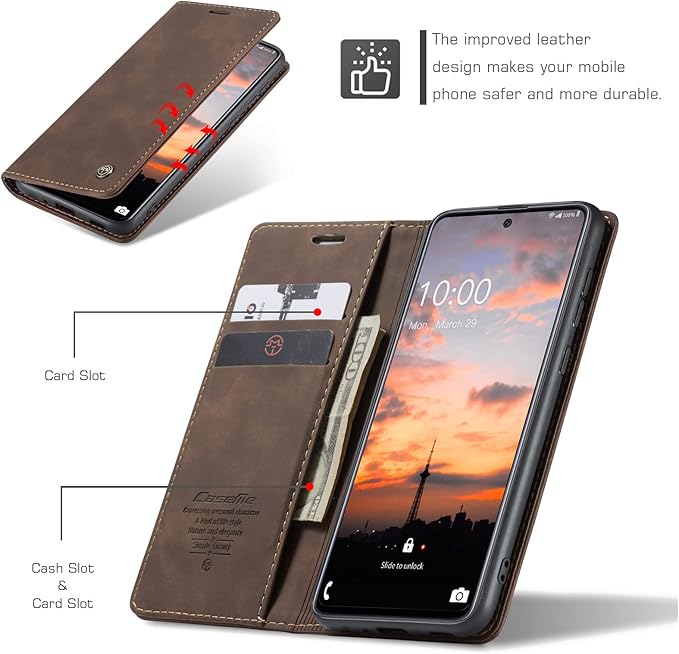 for Samsung Galaxy A33 5G Case, Flip Wallet Leather Case with Card Holder Magnetic Closure Shockproof Kickstand Protective Phone Cases Cover for Samsung A33 5G,Coffee