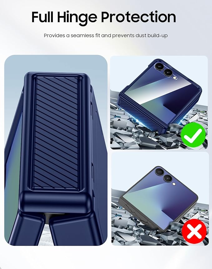 CENMASO for Samsung Galaxy Z Flip 7 Case with Card Holder [RFID Blocking] & Hinge Protection & HD Screen Protector, Rugged Anti-Scratch Full-Body Shockproof Phone Case for Z Flip 7-Blue