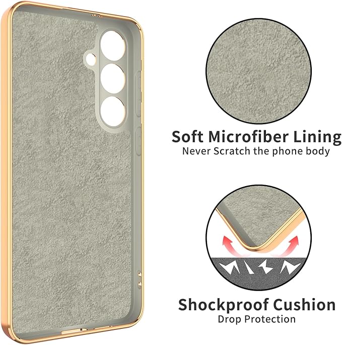 Dinick White for Samsung Galaxy S24+ Case with Ring Holder Kickstand [with Magnetic] Soft TPU Bumper, Glitter Gold Electroplated Cover Slim Thin Protective Phone Case for Galaxy S24 Plus