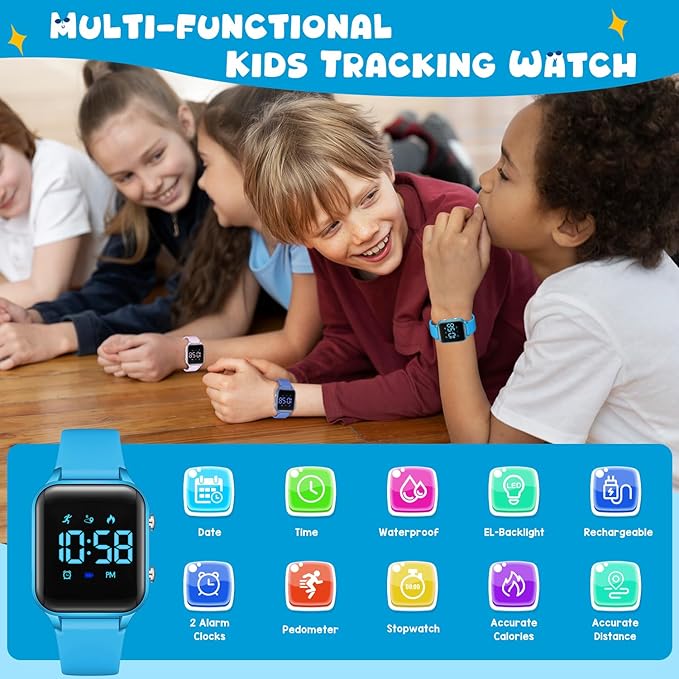 Kids Digital Watches for Boys Girls, Sports Watch with Fitness Tracker, Pedometer, Alarm Clocks, Stopwatch, No App Needed Waterproof Kids Watch, Gift for Teens Student Girls Boys Ages 5-14