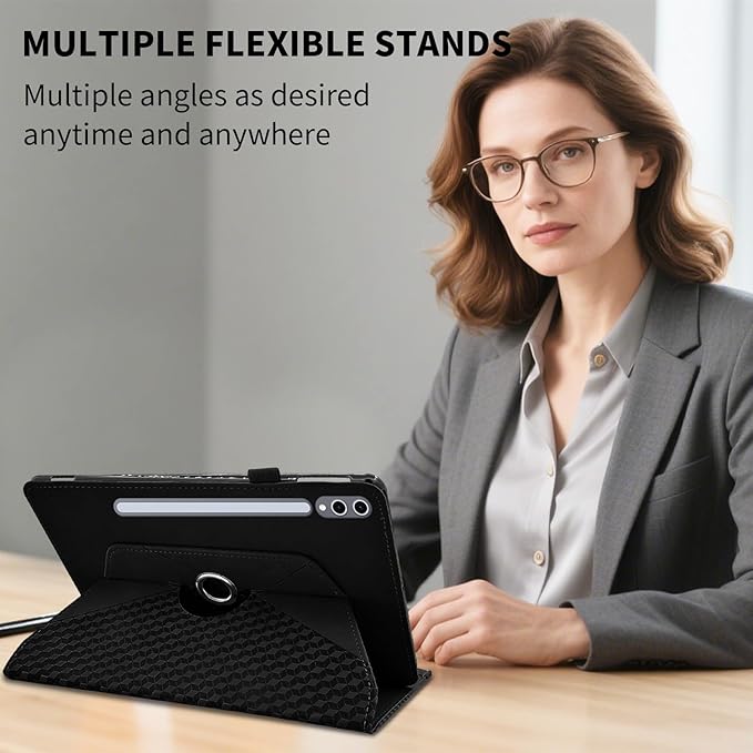 Case for Samsung Galaxy Tab S10 Plus 2024/ S9 FE Plus 5G 12.4 Inch 2023 with Pocket 360° Rotating Multi-Angle Stand Cover Auto Wake/Sleep PU Leather Business Folio Protective Cases, Black