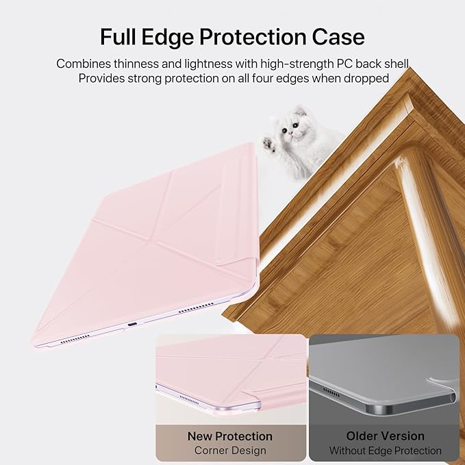 for iPad Pro 11 Inch Case M4 2024, Slim Full Edge Protective with Foldable Cover and Hidden Pencil Holder Magnetic Case (Pastel Pink, iPad pro 11 inch)