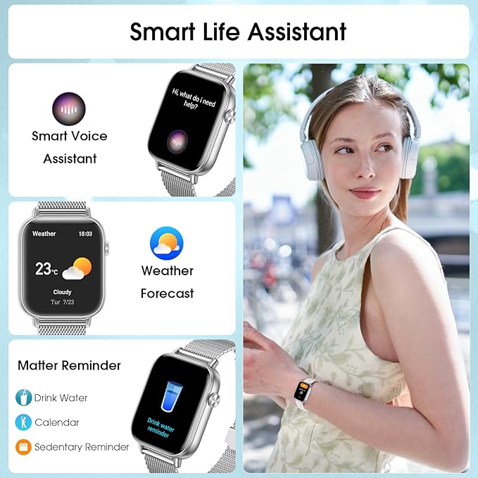 Smart Watch for Women Men (Answer/Make Calls) 1.83" HD Smartwatch Compatible Android iOS Phones with Fitness Running /Step Counter/Heart Rate/Sleep, 120+ Sports Modes IP68 Waterproof, Silver/3 Bands