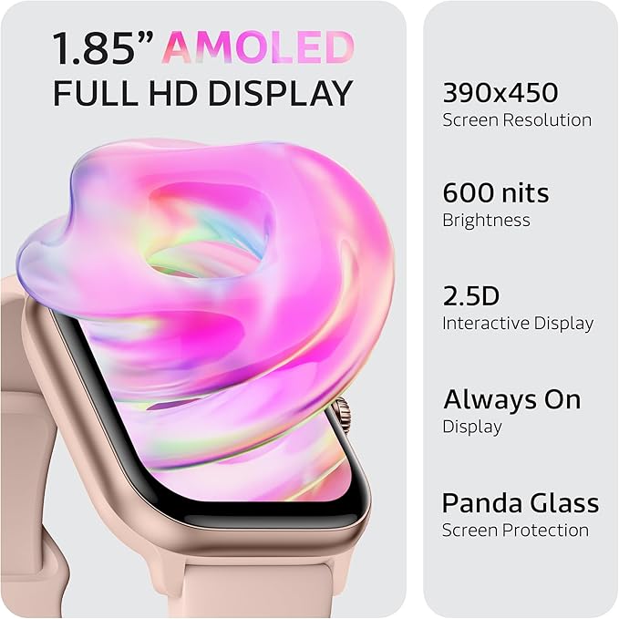 OCTANDRA Pulse 2 VeryFit Smart Watches for Men Women, Alexa Built-in 1.85" AMOLED Screen IP68 Fitness Tracker Watch, Body Energy/Heart Rate/Oxygen Saturation/Stress/Step/Sleep Monitor (GTX10) (Pink)