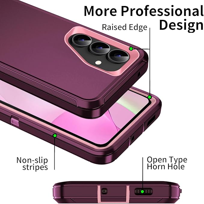 for Galaxy S24 FE 5g Case,Shockproof Dropproof Dustproof 3-Layer Full Body Protection Rugged Heavy Duty High Cover Case for Galaxy S24 FE 6.7 inch,Purple/Pink