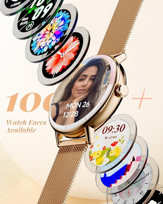 Smart Watch for Women with Two Bands, Fitness Tracker Watch, Heart Rate Monitor, Step Counter, Android & iOS Phones Compatible, Answer/Make Calls, HD Touchscreen, IP68 Waterproof, Rose Gold