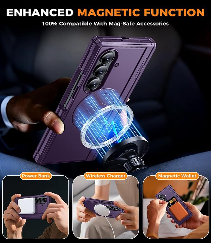 for Samsung Galaxy Z-Fold-7 Case: Magnetic Shockproof Rugged [Dual-Stand] [Hinge Protection] [Fit for Magsafe] [Anti Spy] Full-Body Silicone Women Men Cover for ZFold 7 5G 2025 (Purple)