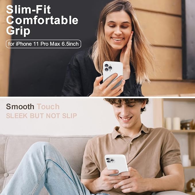 Vooii Compatible with iPhone 11 Pro Max Case with [Soft Anti-Scratch Microfiber Lining] [Camera Protection] [Flat Edges] Upgraded Liquid Silicone Phone Case for iPhone 11 Pro Max - White