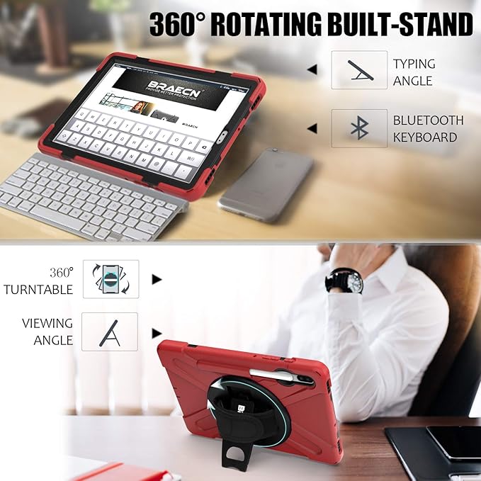 BRAECN for Galaxy Tab S6 Case,[with S Pen Holder] Three Layers Heavy Duty Shockproof Case with Hand Strap,Shoulder Strap,360 Kickstand for Galaxy Tab S6 10.5 Inch 2019(SM-T860/T865/T867)-Red
