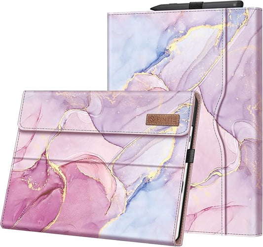 Fintie Case for 13 Inch Microsoft Surface Pro 11/10/9 - Multiple Angle Viewing Portfolio Business Cover with Pocket & Stylus Holder, Compatible with Type Cover Keyboard, Glitter Marble