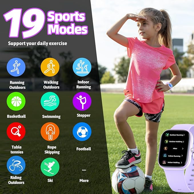 Smart Kids Watch with Fitness Tracker No Phone/APP Needed,19 Sport Mode,1.5" DIY Dial,IP68 Waterproof,Sleep Monitor,Pedometers,Heart Rate,Great Birthday Gift for Boys Girls Teens 6-14 year Olds