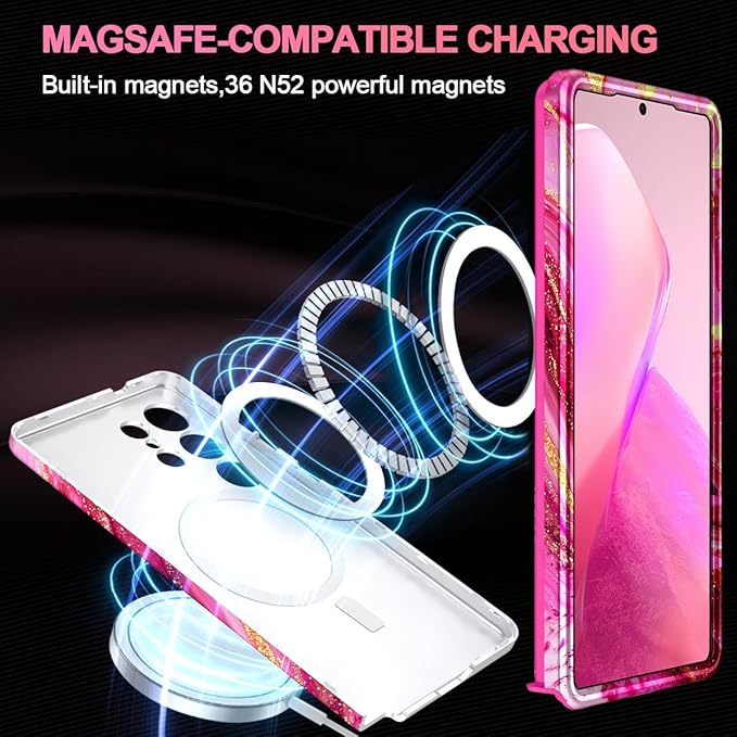 Casetego for Galaxy S25 Ultra Case,Compatible with MagSafe,[Military Grade Drop Test] Full Body Protection Slim Shockproof Rugged Marble Women Case for Samsung Galaxy S25 Ultra 6.9 inch,Red