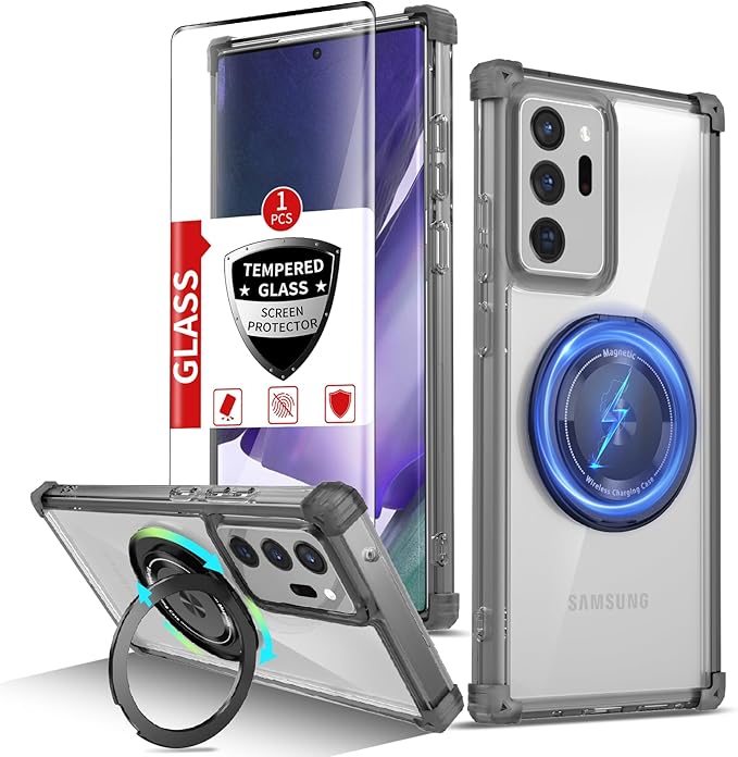 Magnetic for Samsung Galaxy Note 20 Ultra Case Compatible with MagSafe Wireless Charging,with Screen Protector,Phone Case Built-in 360°Kickstand Shockproof Military Grade Drop Protection Black