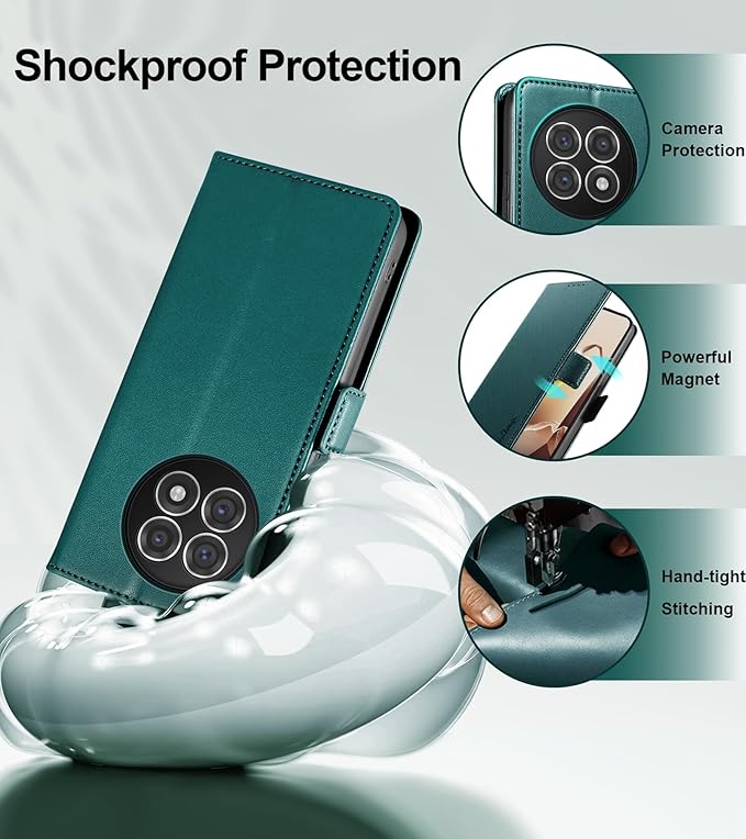 Wallet Flip Case for OnePlus 13R 5G - [RFID Blocking] Luxury PU Leather Card Holder Magnetic Phone Cover with Kickstand,Shockproof Protective Case,Green