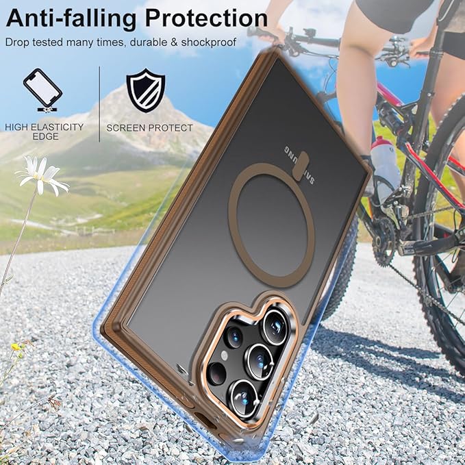 Case for Samsung Galaxy S24 Ultra Compatible with Magsafe, Slim Matte S24 Ultra Phone Case [Enhanced Non-Slip Technology] [Drop Protection], Translucent Cover for Samsung S24 Ultra (Brown)